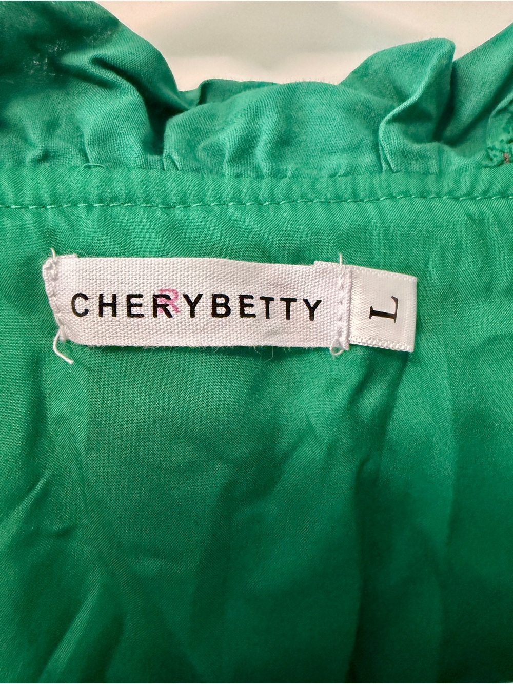 Cherrybetty Green 100% Cotton Embroidered Floral Ruffle Blouse Size Large - Picture 4 of 8